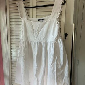 Nasty Gal White Linen Ruffle Strap Square Neck Sundress
